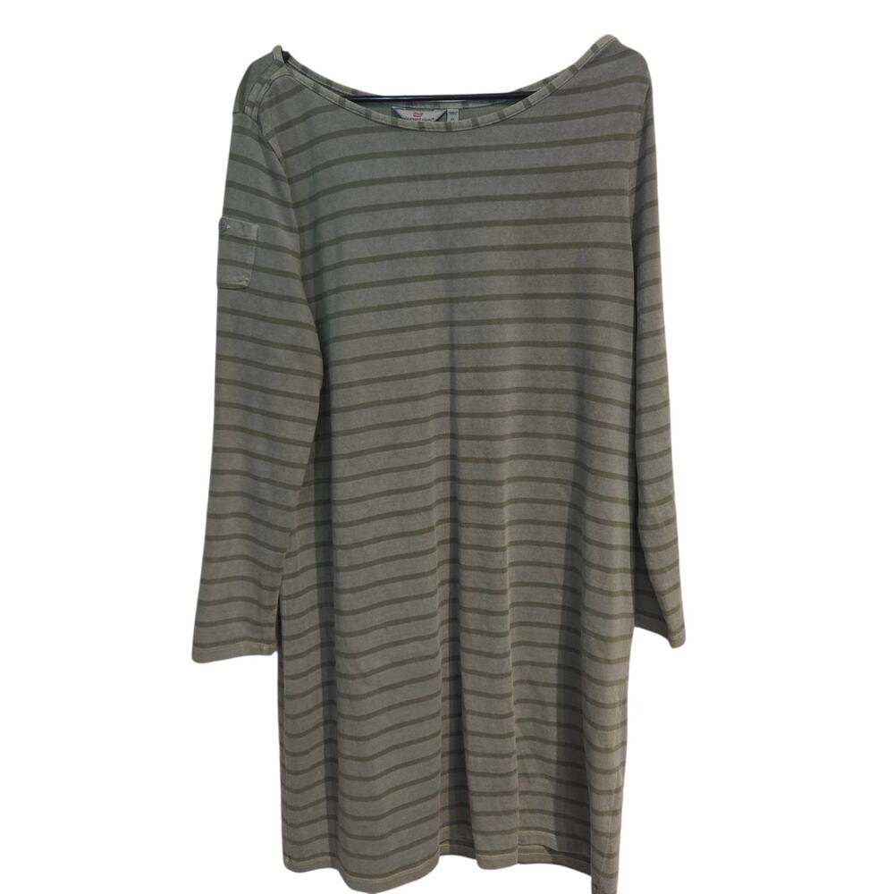 Vineyard Vines Striped Garment Dyed Olive Green Dress Size XL